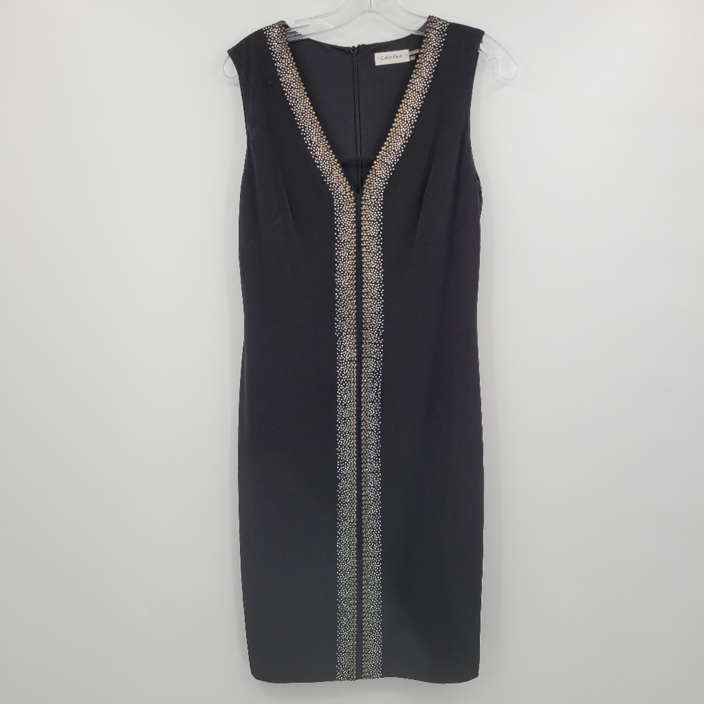 Calvin Klein Black Cocktail / Casual Dress With Gold, Siler Rhinestones